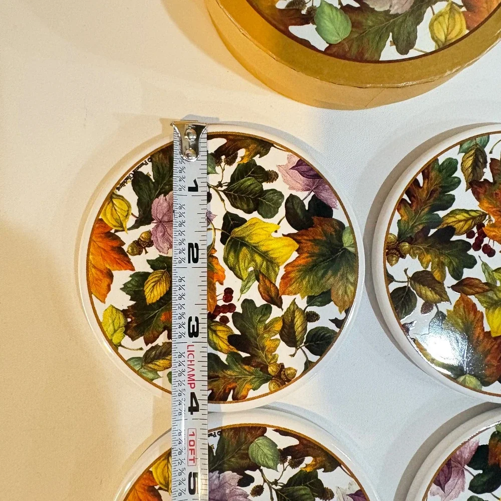 Pamela Gladding Autumn Leaf Coaster Set of 4 Round Fall Botanical Thanksgiving